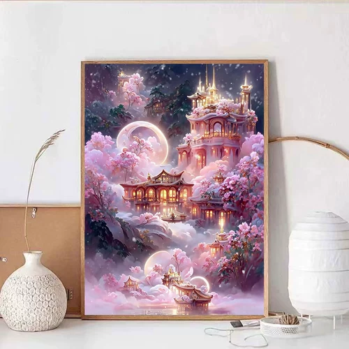 Бриллиантовая живопись 2024 Новая ручная DIY Dream Palace Castle 5D Patch Diamond Cross Вышитая гостиная спальня