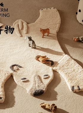 丹麦Ferm Living Animal Tufted Rug 北欧儿童房软装趣味动物地毯