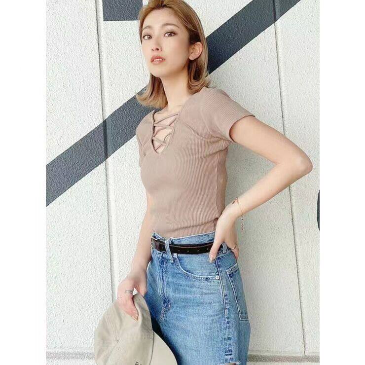 现时特价外贸原单尾货 微瑕疵 辣妹露背两面穿修身短袖t恤女士