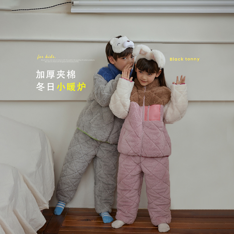 小黑托昵秋冬家居服加绒加厚睡衣