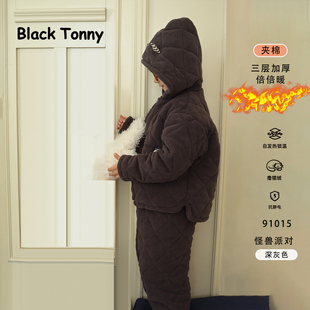 小黑托尼男童三层夹棉睡衣儿童特加厚加绒冬季家居服棉袄小黑托昵