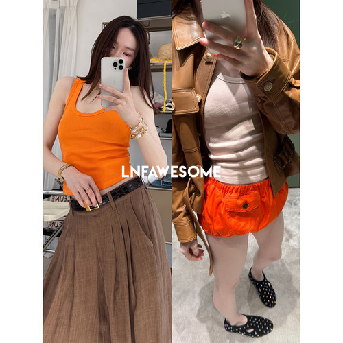 LNFAWESOME 【新色】水果刺绣裹身弹力U领紧身背心