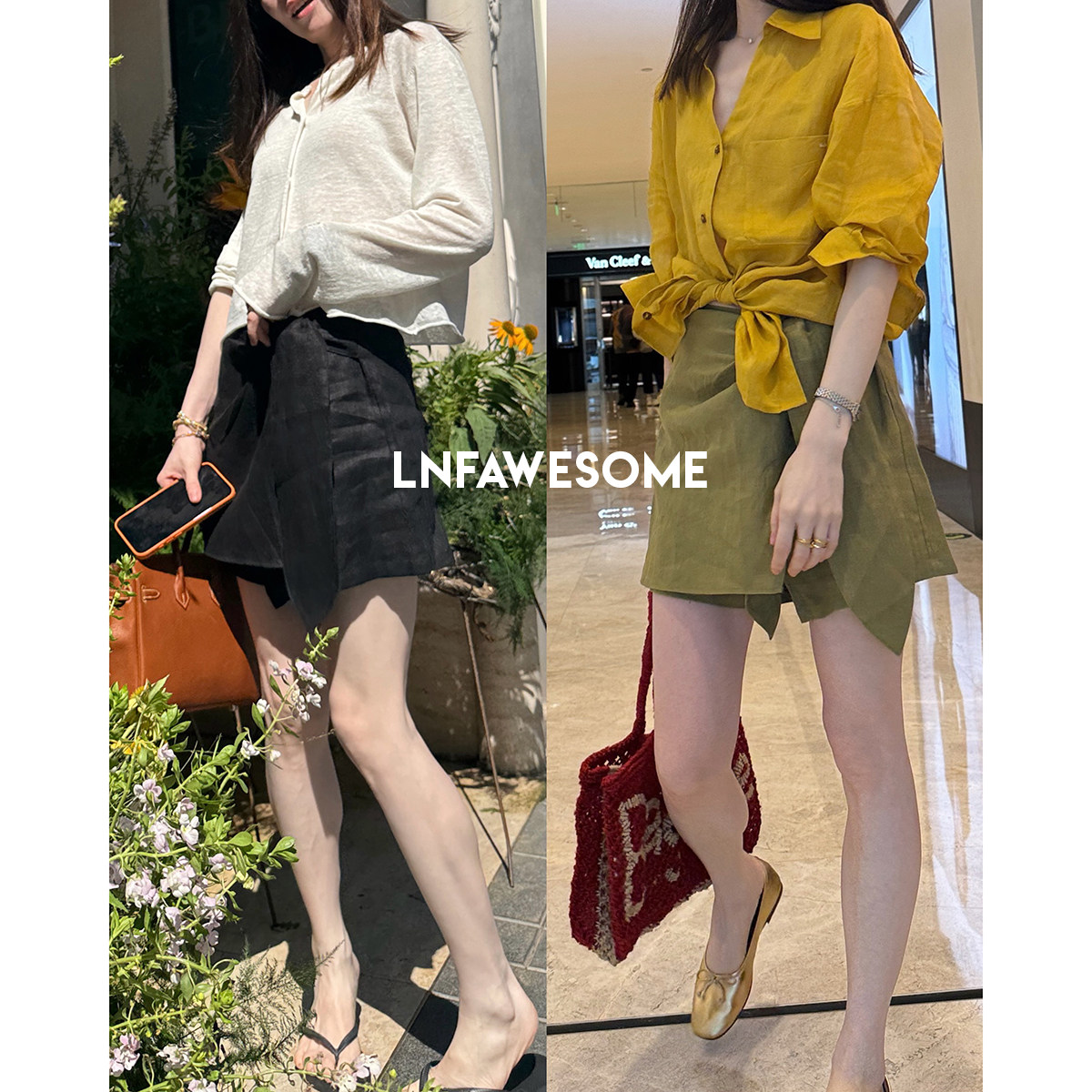 LNFAWESOME100%亚麻围裹短裙裤