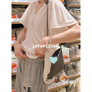 LNFAWESOME 汉麻天丝V领贴服麻chao舒服T恤