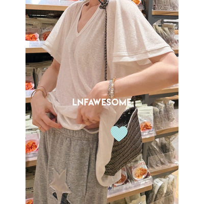 汉麻天丝V领贴服超舒服短袖T恤