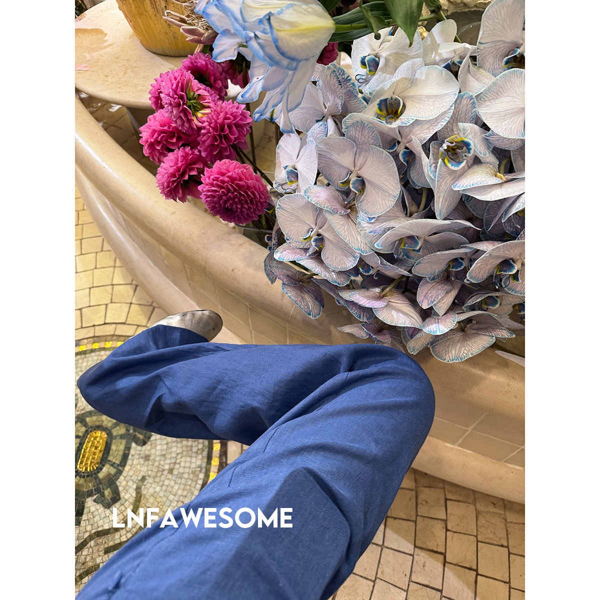 LNFAWESOME 夏日海风海蓝色进口亚麻直筒长裤阔腿裤