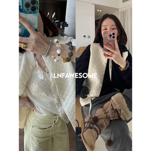 LNFAWESOME 空气层菱形格小雪白羊绒口袋圆领马甲