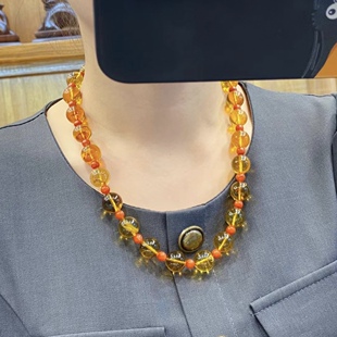 天然琥珀项链手链DIY套装 项链13.5MM手链13MM配天然南红女款