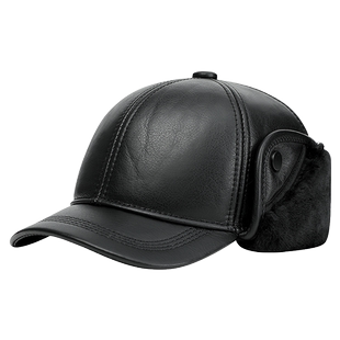 恒源祥中老年人男士真牛皮帽子冬季加绒爸爸爷爷雷锋帽护耳鸭舌帽