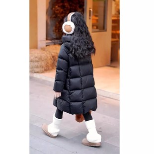 女童羽绒服冬季2025新款韩版洋气儿童黑色长款外套中大童冬装童装