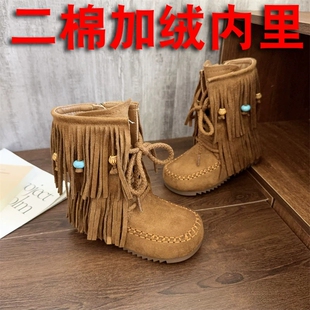 媛媛公主女童保暖雪地靴2025冬季新款儿童高邦靴子中大童加绒靴子