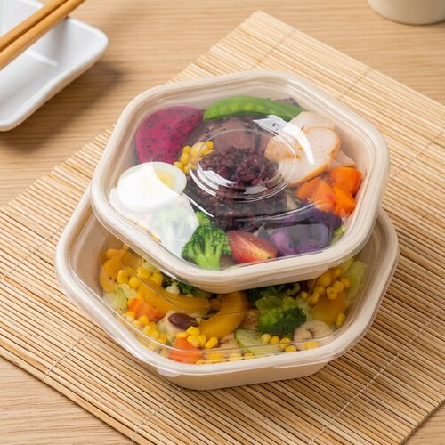 六边形打包盒意面打包碗六角形沙拉碗轻食盒子带盖六角饭盒沙拉盒