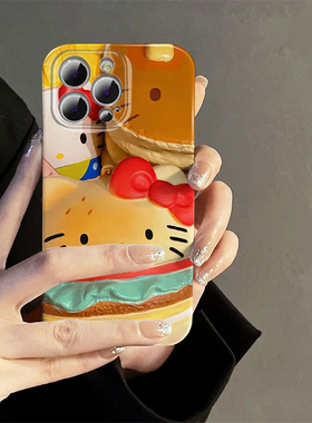 汉堡hellokitty凯蒂猫苹果14手机壳iphone13promax女款12mini新款11pro菲林10x硬壳xsmax软xs卡通xr适用8plus