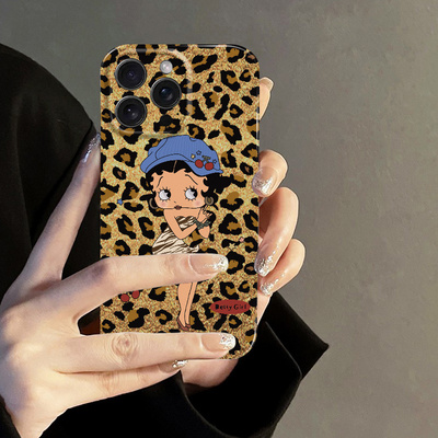 豹纹贝蒂小辣妹甜酷可爱卡通适用苹果16手机壳iPhone15promax新款15P全包12苹果11防摔套14Pro苹果13女菲林壳