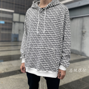 fog满印卫衣vtg美式弹幕高街潮连帽长袖宽松纯棉男女情侣运动帽衫