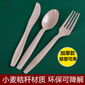 小麦秸秆勺子一次性塑料禁塑可用环保可降解西餐勺饭勺叉子商用