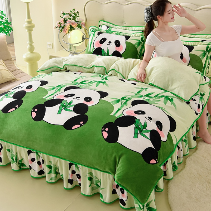 网红熊猫牛奶绒四件套冬季加厚