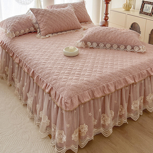韩版 公主风夹棉床裙单件蕾丝花边床单遮丑防滑床围裙罩套三四件套