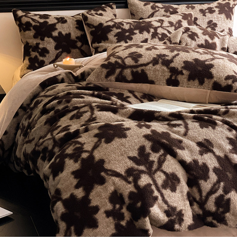 美拉德轻奢加绒牛奶绒四件套冬季加厚珊瑚绒被套床单床笠款高级感