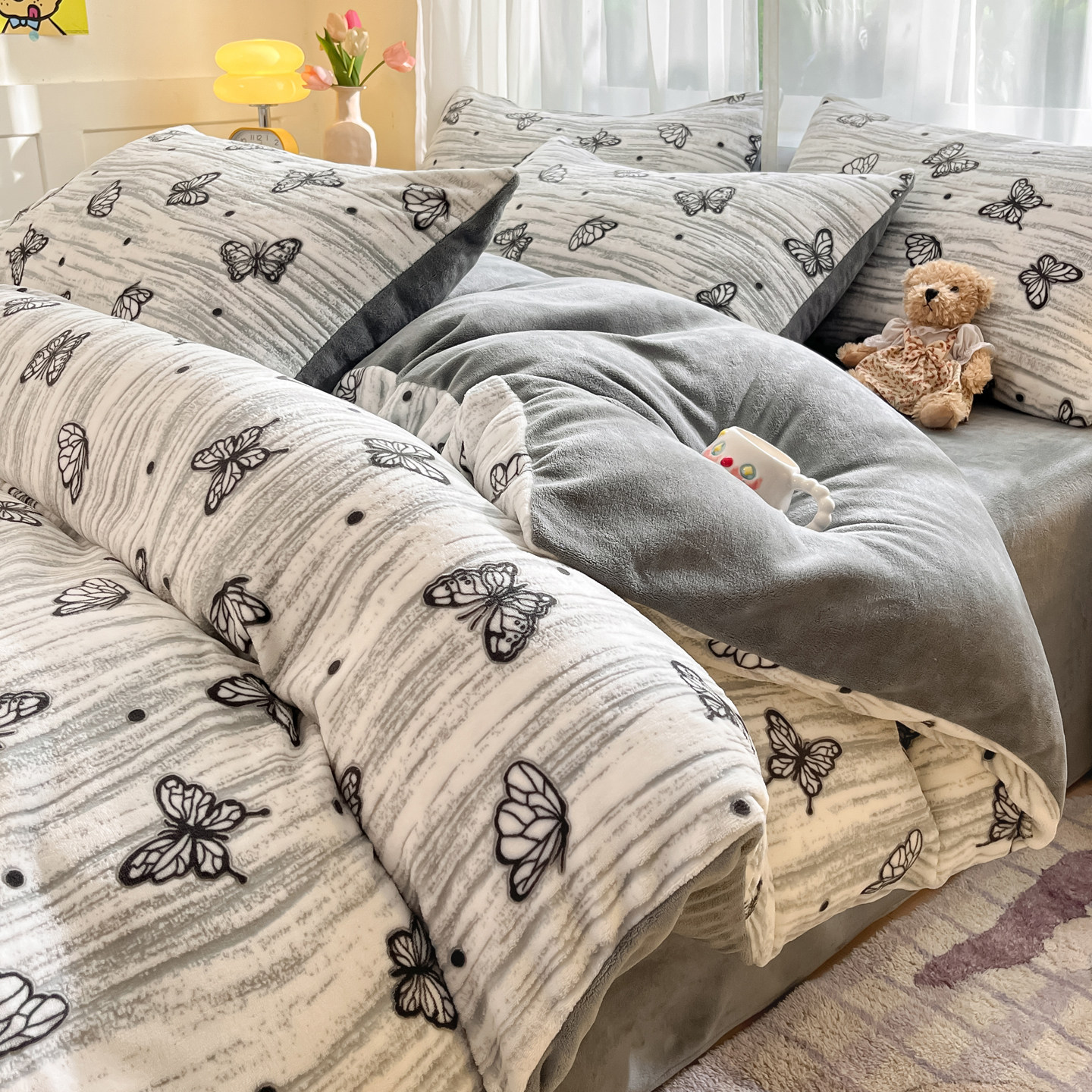 轻奢烂花加厚牛奶绒床上四件套冬季床品双面珊瑚毛绒被套床单床笠