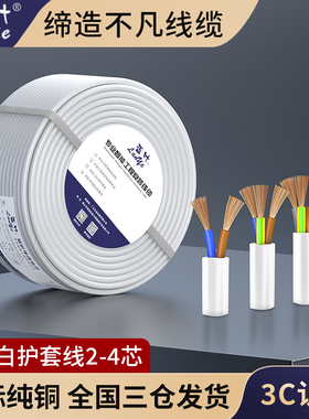 国标纯铜芯RVV白色护套线2芯0.5 1.0 1.5 2.5平方电源线电线软线