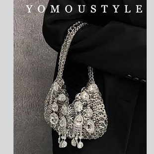 YOMOU流苏闪亮不灵编织水钻亮片饺子钻石珠片鱼鳞手机腋下斜挎包