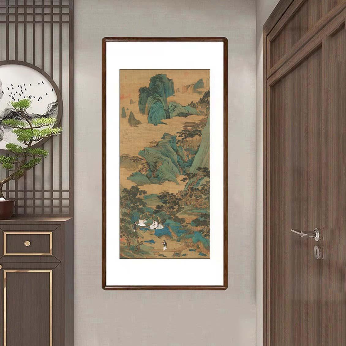 名家山水人物画客厅玄关装饰画办公室茶楼条幅字画仇英桃源仙境图
