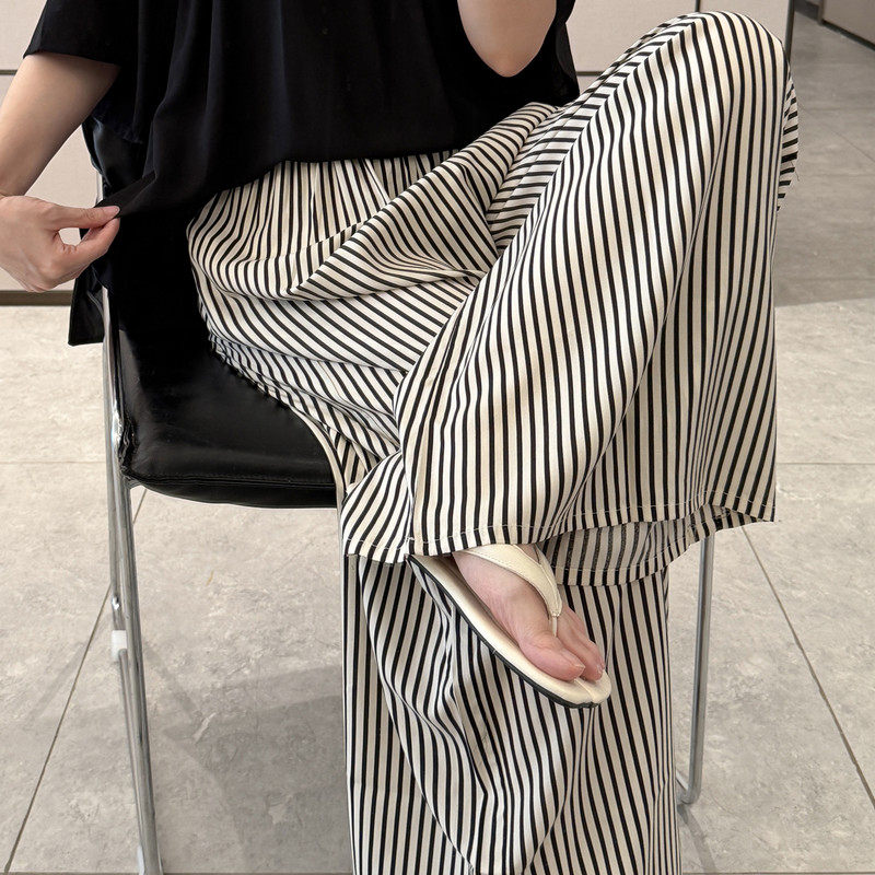 夏季女绵绸遛弯阔腿家居裤裙薄款