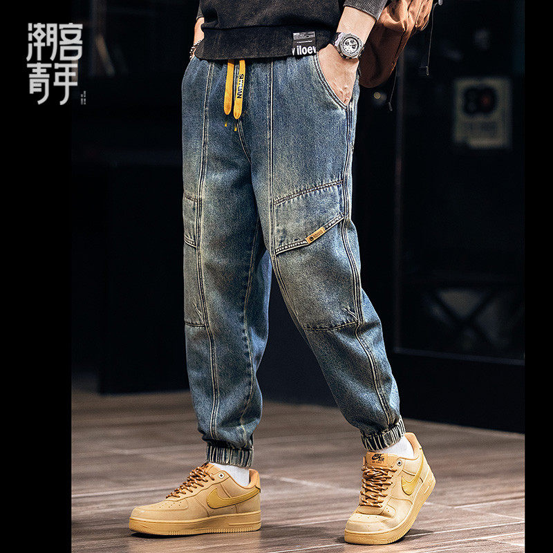 秋冬美式牛仔裤男士工装长裤宽松大码束脚裤多口袋哈伦裤秋季裤子,男装,牛仔裤,淘宝优惠券,粉丝福利购,淘宝优惠卷