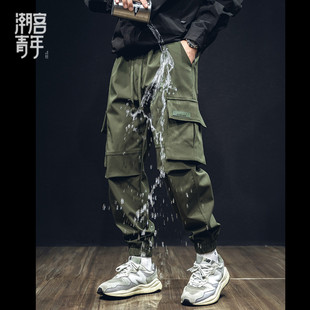 秋冬美式户外三防泼水工装裤男士军绿色裤子宽松大码多口袋长裤