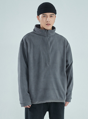 N90 x nano 22SS 刺绣防风宽松半拉链高街潮牌新品摇粒绒卫衣男女