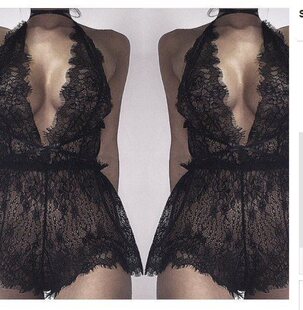 Sexy female black lingerie female pajamas women连体背心女