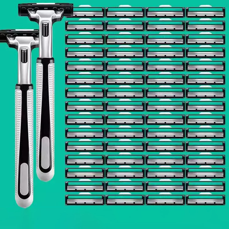 手动剃须刀双层刀片老式刮胡刀男士两层刮脸剃毛刀头通用刀架耐用