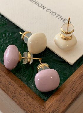 欧若风方形珐琅耳钉2025新款高级感耳饰法式小清新适合春天的耳环