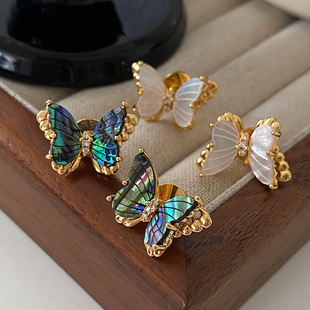 风海贝耳饰 高级感耳环轻奢法式 天然贝母立体蝴蝶耳钉2025新款 爆款