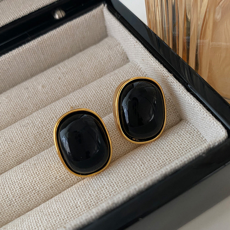 DSTYLE欧美风高级感黑色椭圆耳钉