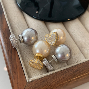 满钻爱心S家珍珠耳环2025新款 高级感双面耳饰轻奢小香风耳钉 爆款