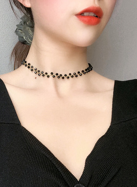黑色锆石颈链2026新款气质choker颈带项链女网红小众高级感锁骨链