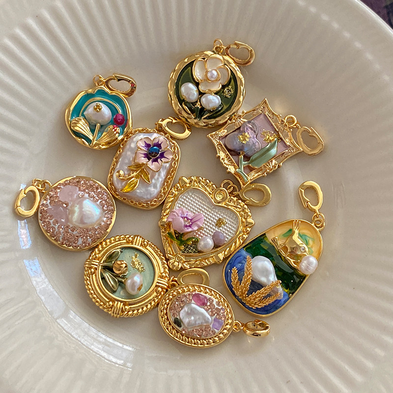 油画风吊坠莫奈花园单坠巴洛克珍珠花朵爱心项坠法式项链复古坠子,饰品/流行首饰/时尚饰品新,项坠/吊坠,淘宝优惠券,粉丝福利购,淘宝优惠卷