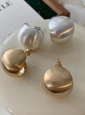 拉丝金属耳环2024新款爆款圆球耳钉轻奢高级感气质大气欧美风耳饰