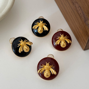 复古耳饰 珐琅耳环轻奢高级感立体欧美风法式 蜜蜂耳钉新款 2024爆款