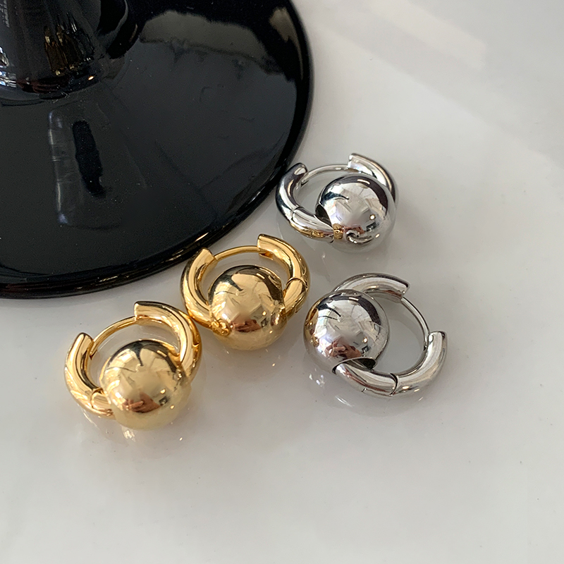 光面金属球球耳环2025新款爆款高级感圈圈耳扣简约轻奢法式风耳饰