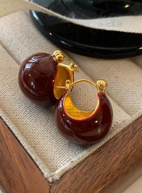 安可拉红球球耳扣2025新款爆款高级感耳饰欧美简约小香风复古耳环