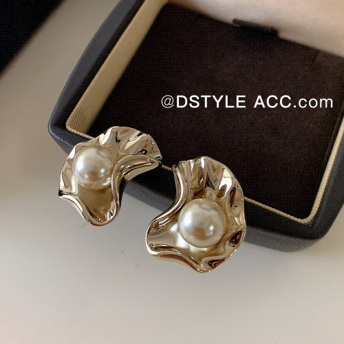 DSTYLE极简鎏金独特肌理珍珠耳饰