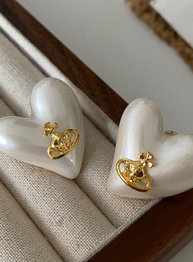 珍珠爱心耳环2026新款爆款土星耳钉女轻奢高级感小香风星球耳饰