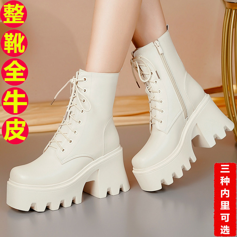 马丁靴加绒厚底羊毛短靴高跟棉靴