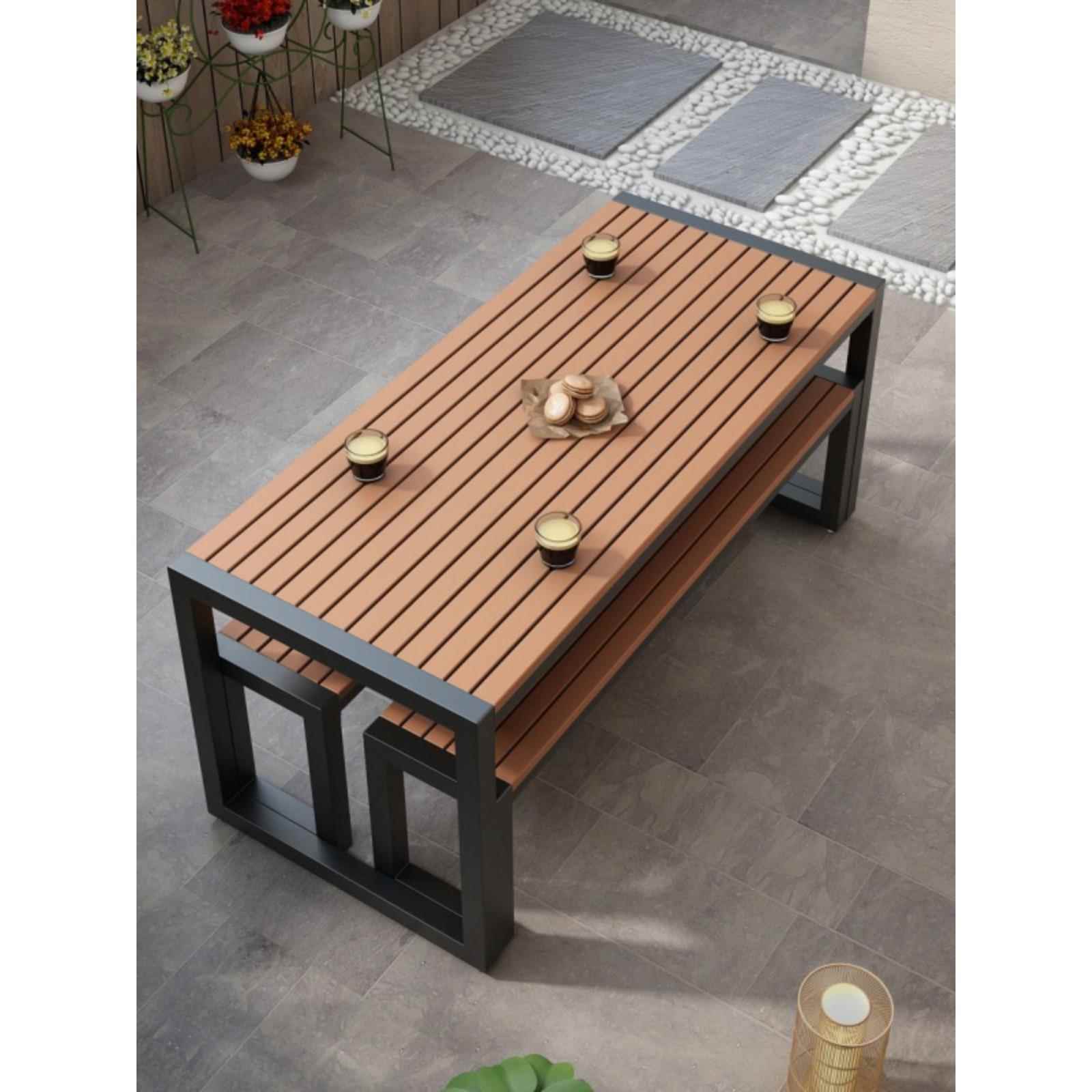 美食街户外桌子家用庭院露台天台餐桌室外休闲塑木防晒餐桌椅组合