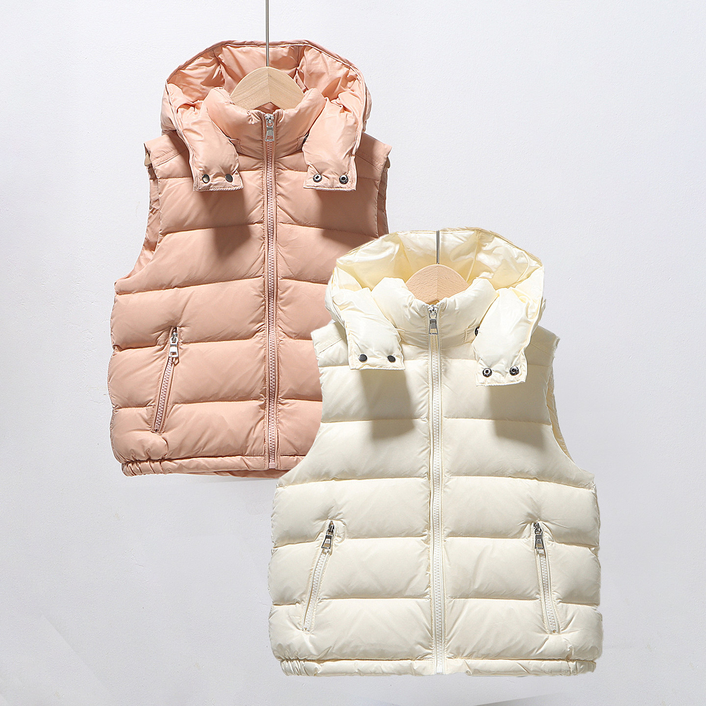 日本优款儿童羽绒马甲2025秋冬中大童短款连帽加厚保暖男女童外套