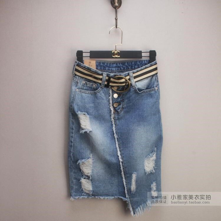 Add fertilizer XL Women's wear 2018 Summer wear new pattern hole Denim skirt 200 Pounds of fat mm skirt New productsin the Women's clothing/Boutique , Skirts  category - from Buy2taobao.com to provide professional Taobao agent buy service
