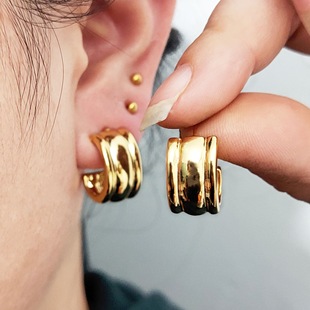 解忧 饰物博主同款极简素圈C形耳环小众高级感金色银色耳钉耳饰女